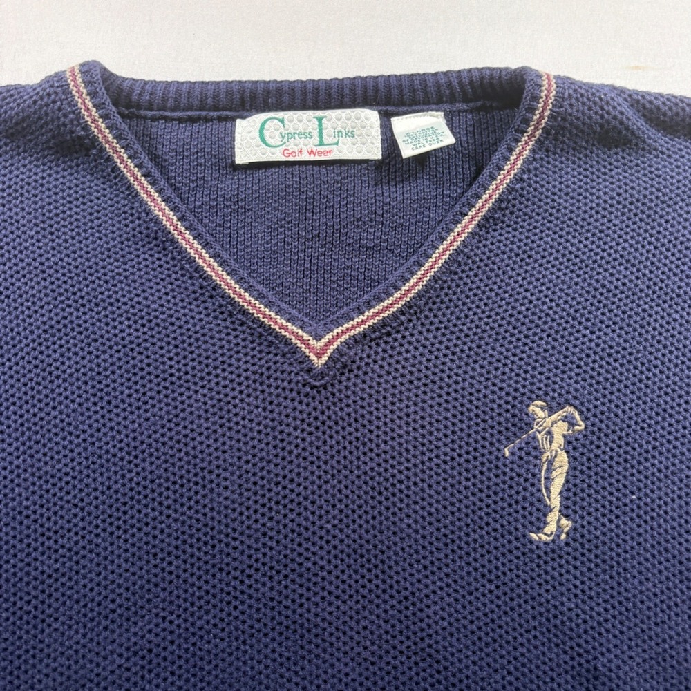 Cypress Links Golf Vest Mens XL Navy Blue Cotton V-Neck Knit Sweater Vest USA